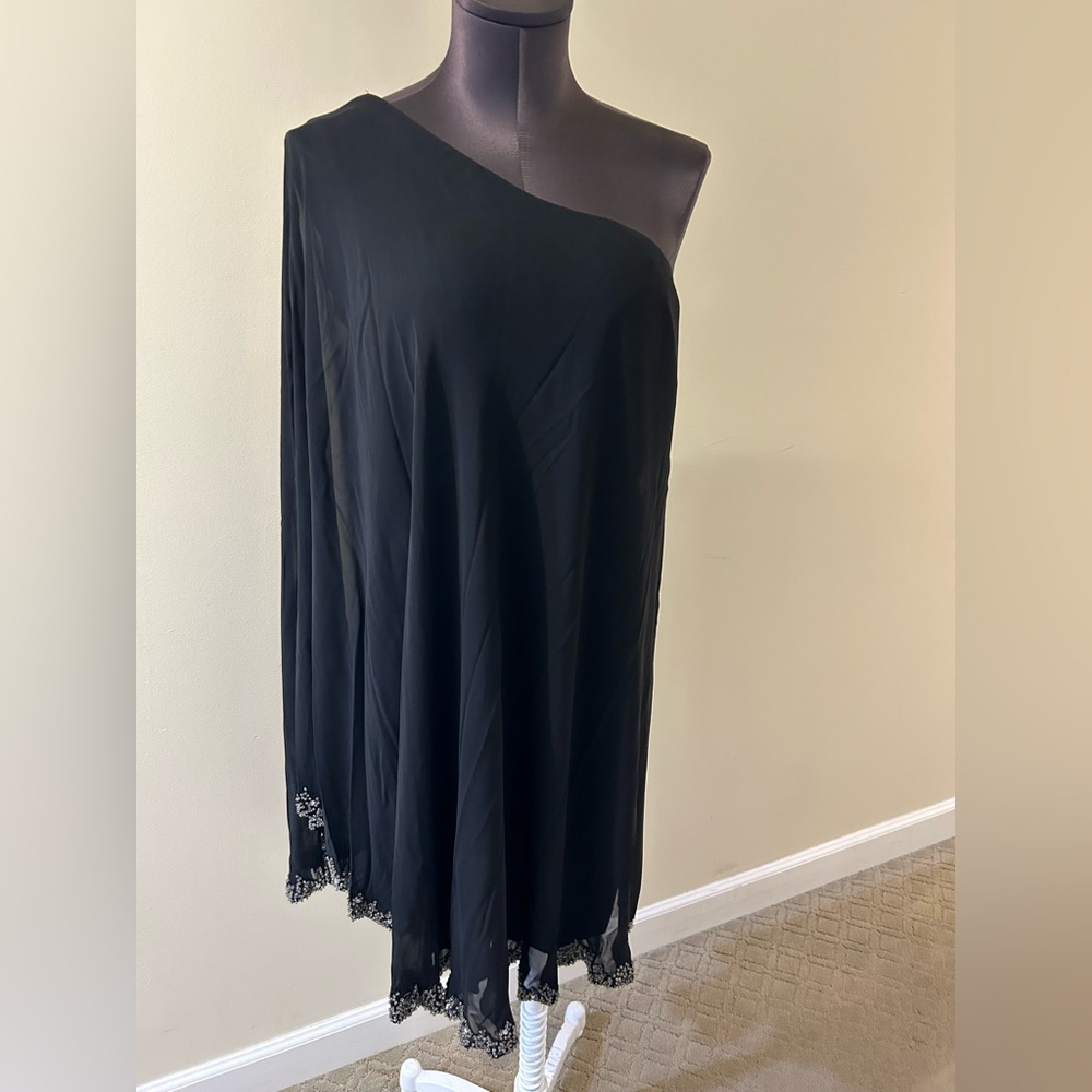 JS Boutique Elegant Black One-Shoulder beaded chiffon dress Size 10